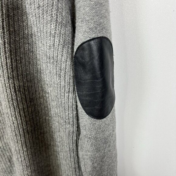 J Crew Sweater Womens Size Large Grey Wool Crew Neck Ribbed Leather Patch Elbow - Picture 9 of 10